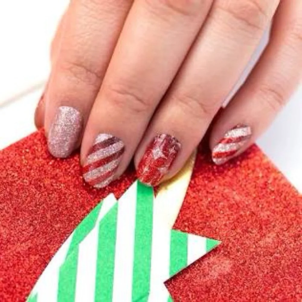 Color Street Retired WRAP IT UP Red and Silver Glitter Stripes Nail Set